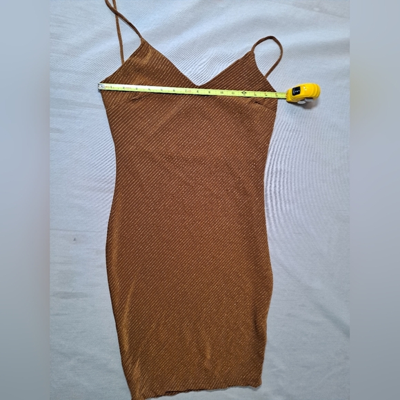 Haute Monde Brown/Gold Spaghetti Strap mini Dress Size Small. - Picture 4 of 7
